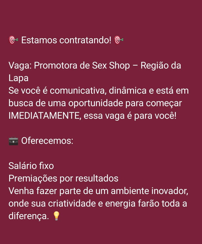 Picture of the job Promotora de Sex Shop Temporária